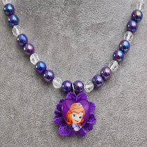 Sophia Princess Flower Crystal Necklace Female Stretch Handmade Beaded Pendant Frozen Children Necklace Jewelry
