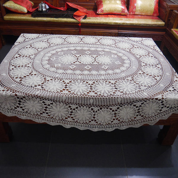 I love my home pure hand crochet hook Crochet Cotton Lace Hollow Oval Tablecloth can be set