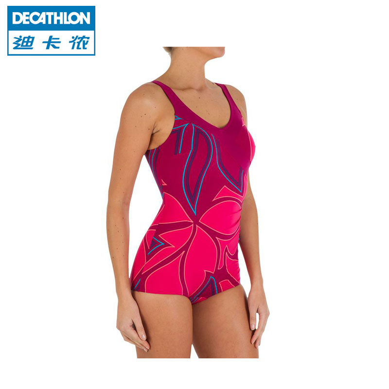 迪卡侬 女士连体三角游泳衣修身保守大码时尚显瘦新款 NABAIJI
