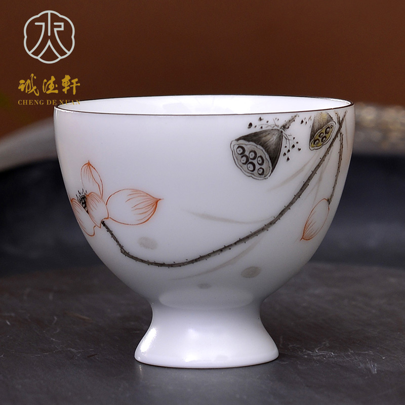 Cheng DE xuan jingdezhen ceramic 199 hand - made of matt glaze color ink lotus between drinking cup single CPU fish play