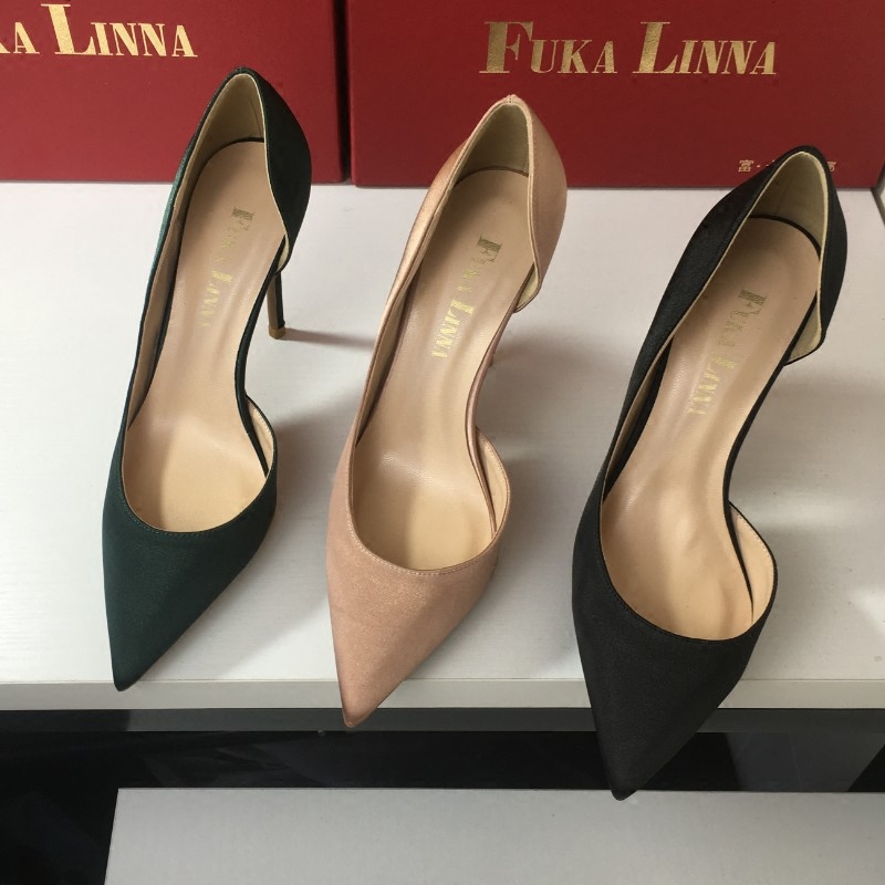 Break yard clear cabin no back no change little fresh nude color teen girl side sky high heel shoe real silk satin tip fine heel single shoe