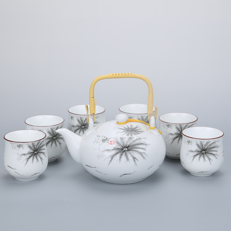 Kung fu tea set suit ceramics 7 head home with girder pot of tea set suit cup teapot big pot of CPU