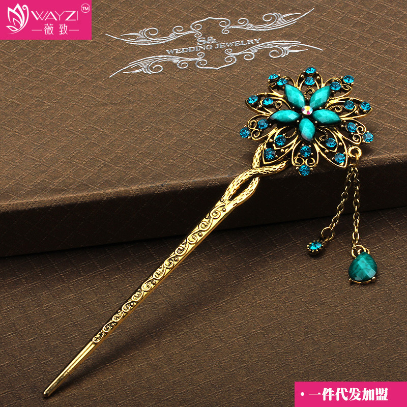 Three Sheng III Peach Blossom Hair Accessories Vintage Retro Hairpin Alloy Head Accessories Disc Hairdresser Ancient Wind Ornaments