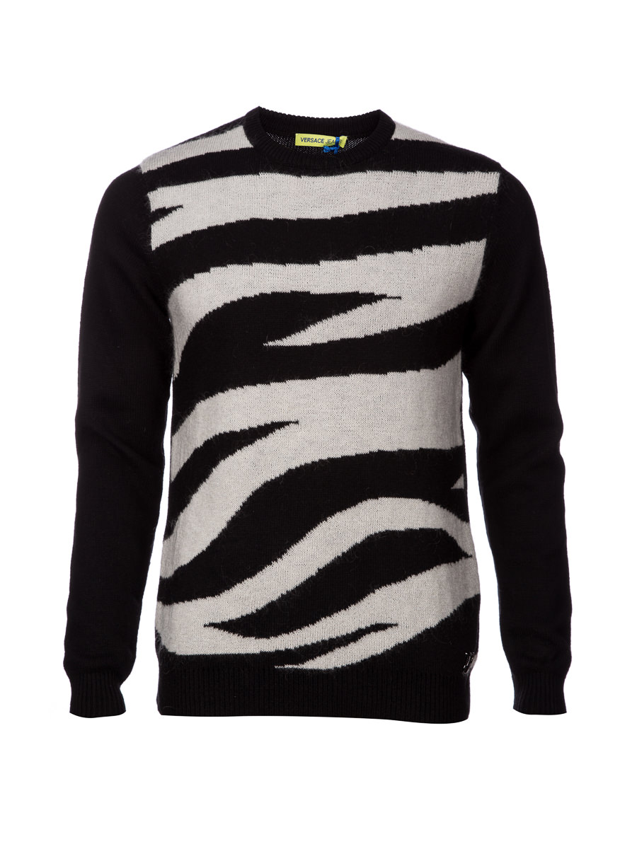versace jeans 黑底对比色斑马纹针织衫