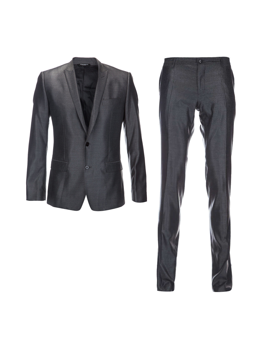 Dolce&Gabbana 灰色小枪驳领亮面西服套装