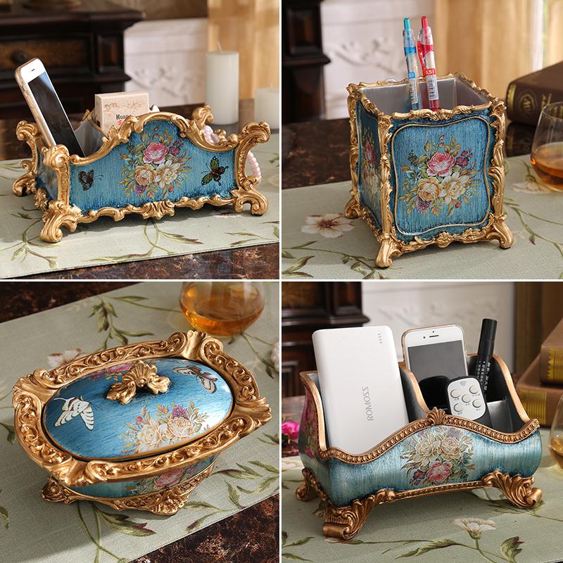 Luxury European storage box ornaments Vintage home living room decorations Creative office pen holder Cosmetic jewelry box