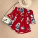 In từ vai in eo eo tay áo jumpsuit nữ retro ống top quây quây chân rộng quần short quần tập gym cho nữ Quần short