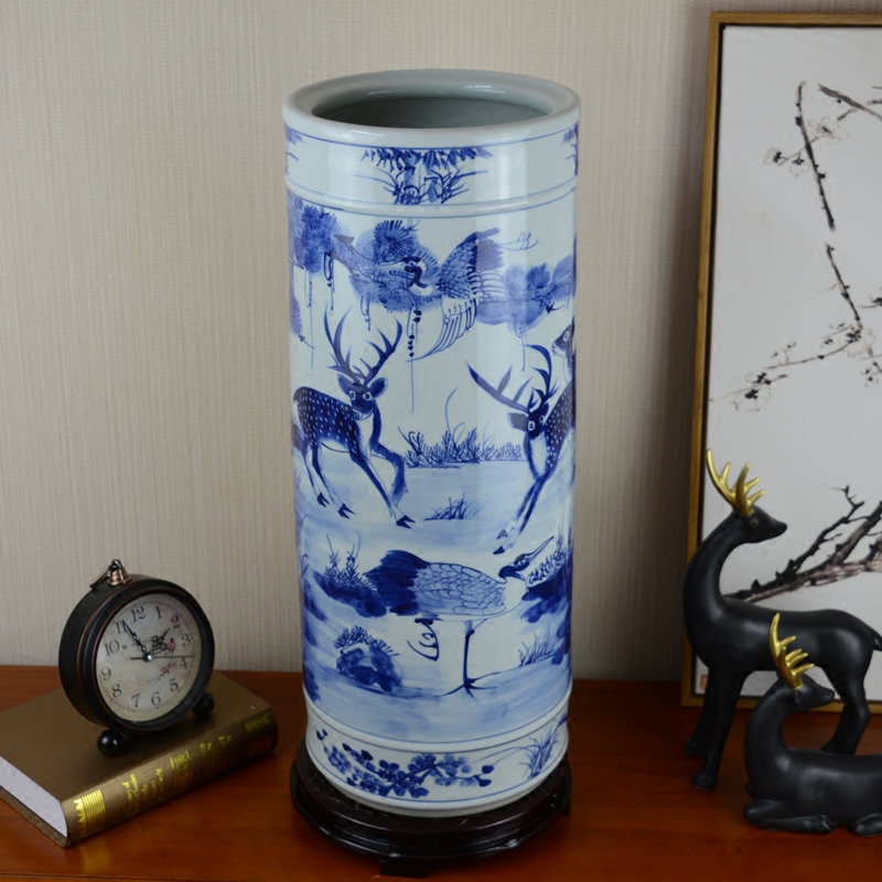 Jingdezhen blue and white porcelain vase hand - made ceramics painting and calligraphy cylinder archaize sitting room study home furnishing articles