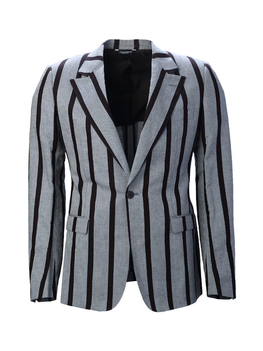 Dolce&Gabbana 灰色竖条纹饰修身西装外套