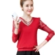 Áo sơ mi ren đáy dài áo thun nữ tay dài 2018 đầu thu mới áo sơ mi nữ voan ngắn quần dài áo sơ mi nước ngoài nhỏ