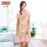 Shaqian đích thực đồ ngủ nữ mùa hè phim hoạt hình gấu đan cotton tươi nightdress người phụ nữ ngắn tay đồ ngủ cô gái ăn mặc