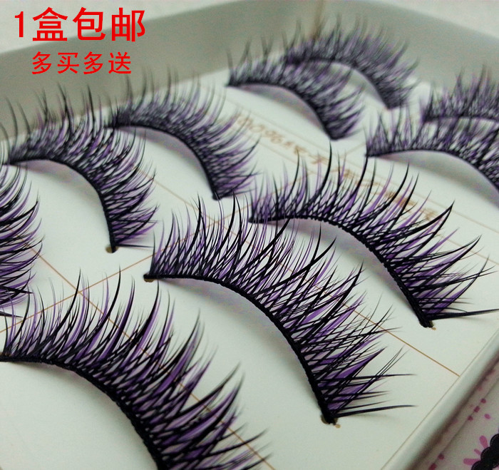 072 false eyelashes natural thick black purple cross cotton thread black hard stem messy eyelashes big eyes