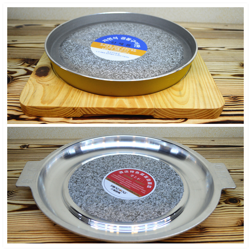 Korean slate-grilled stone baking plate Teppanyaki baking plate Fried steak plate Korean body soil Fuji stone pot round barbecue plate