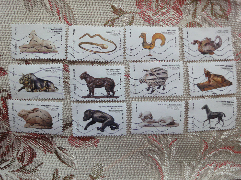 Foreign credit stamps, issued in France in 2013, twelve zodiac arts and crafts, a complete set of 12