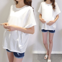 Pregnant women Summer wear short sleeve T-shirt loose Korean version short pregnant women base shirt cotton white t bat sleeve