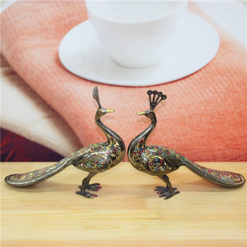 Pakistan handicrafts Bronze 12 inch couple peacock opening housewarming home decoration gift BT463