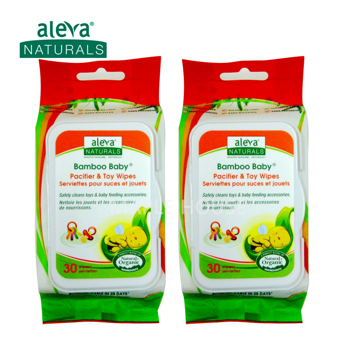 天猫国际 加拿大Aleva Naturals 婴幼儿玩具奶嘴清洁湿巾30抽X2包