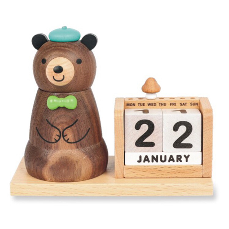 Jeancard wooden bear pen holder perpetual calendar Creative desktop desk calendar ornaments send students children's birthday gifts