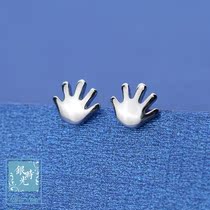 Silver time S925 sterling silver earrings cute small palm earrings male and female fashion couple creative personality earrings