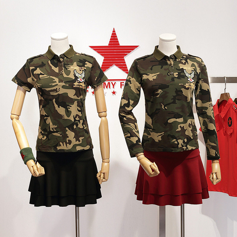 2017 new sailors dance costumes to the women's spring dress captiel with long sleeves T-shirts for the camouflak to the square dance