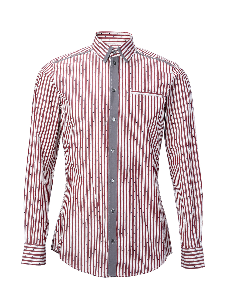 Dolce&Gabbana 红色条纹波点拼接长袖衬衫