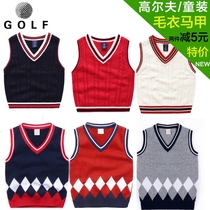 Golf childrens vest sweater vest childrens warm knit shirt boys bottoming vest girl V collar vest