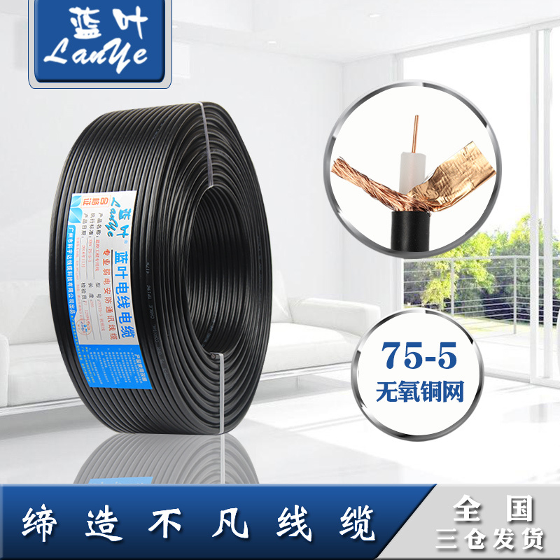 Blue Leaf Pure Copper Syv-75-5 Coaxial Cable 0.75 Pure Copper Core Video Cable 96 High-Braid Surveillance Cable 200m