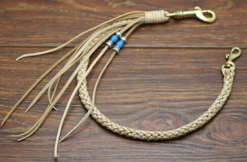 Imported tanned leather leather first layer cowhide hand-woven 8-strand pants chain wallet chain waistline beef cattle Harley American