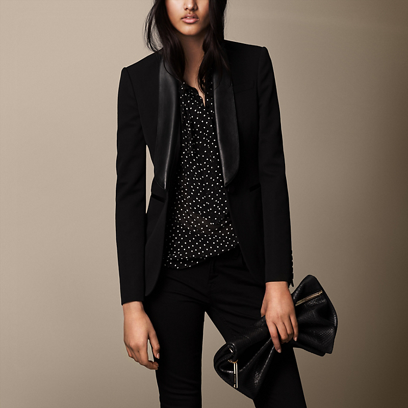 Burberry博柏利 女士皮领弹力羊毛外套 39499491