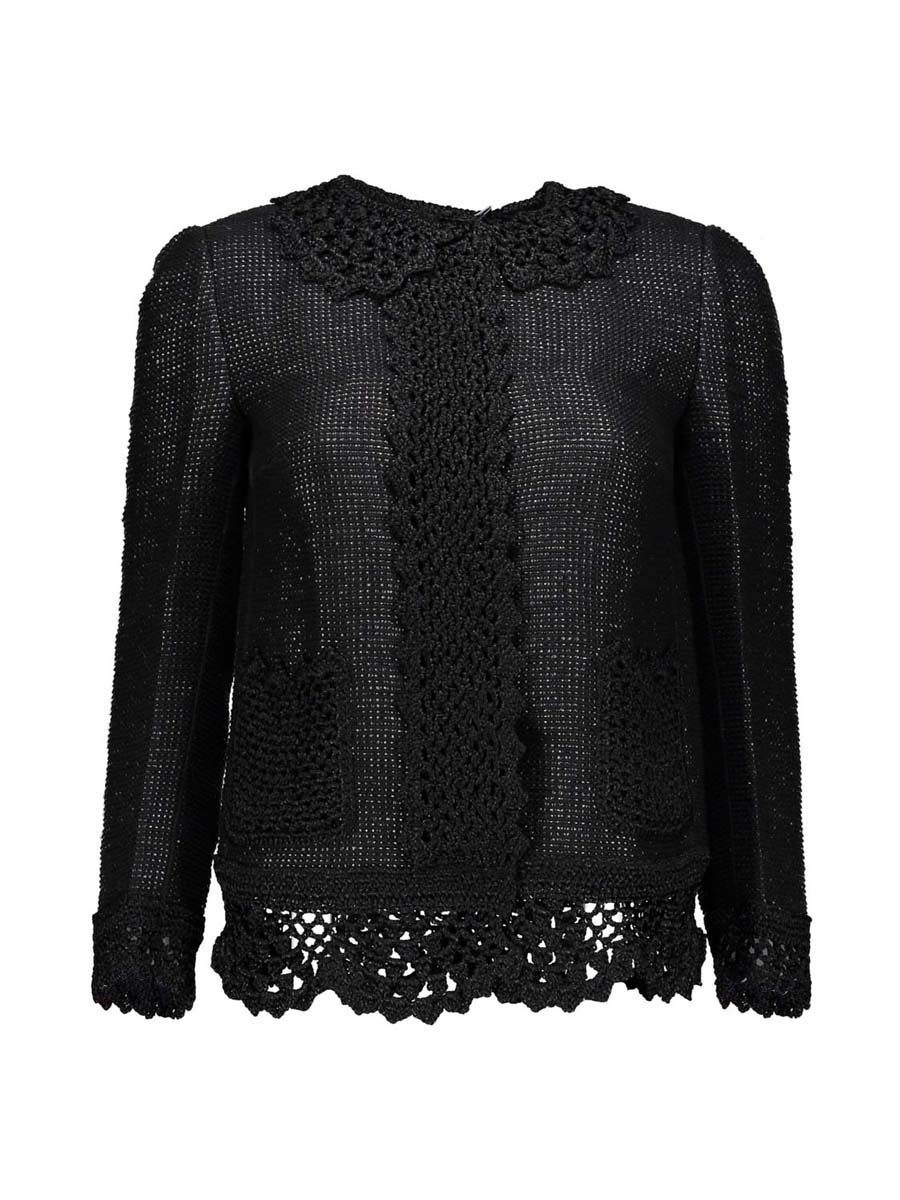 Dolce&Gabbana 黑色编织钩花饰拼接外套