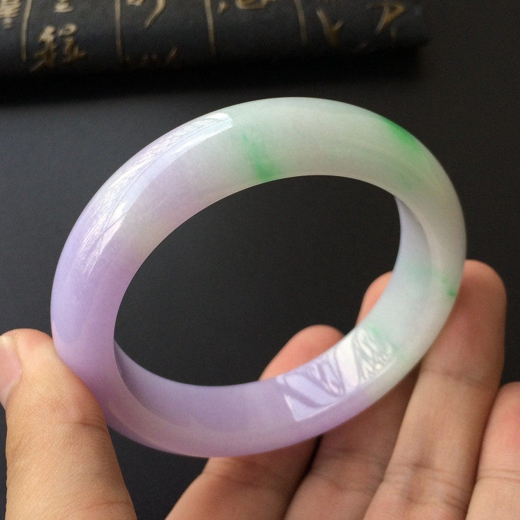 Myanmar Laokeng Violet Yang Green Jade Bracelet Natural Ice Three-color Jade Jade Bracelet Female Jade