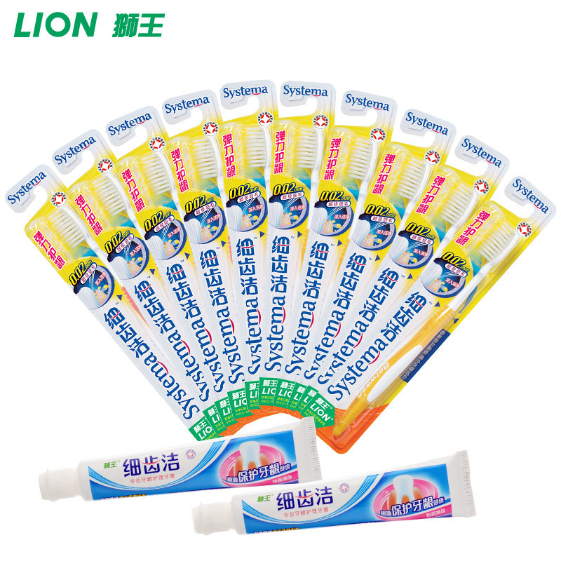 LION狮王 细齿洁弹力护龈牙刷套装 软毛 细毛 护齿护龈 成人牙刷