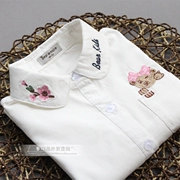 Trang phục cha mẹ cho bé gái 2018 xuân hè mới áo sơ mi trắng thêu đẹp cổ tròn ve áo cotton dệt tay dài