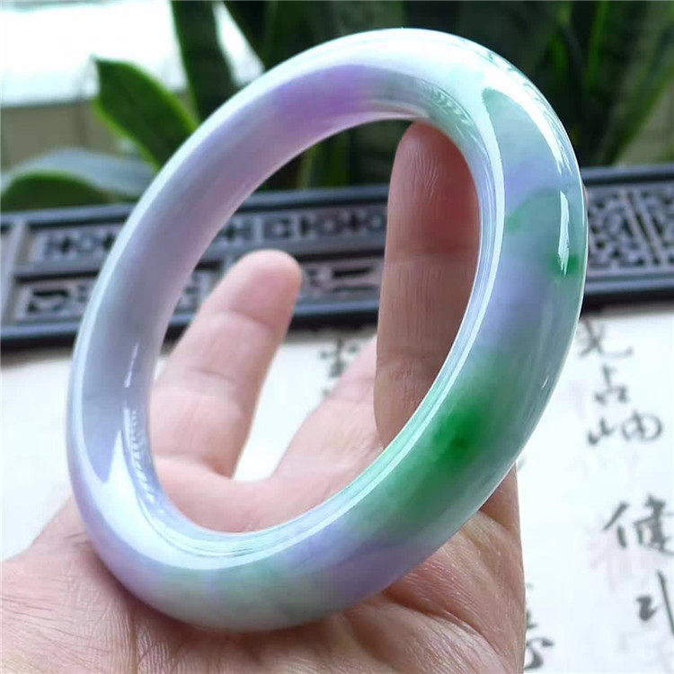 Ming Kai jade 56 circles mouth old pit violet spring band color round strip jade bracelet natural A goods jade 170401