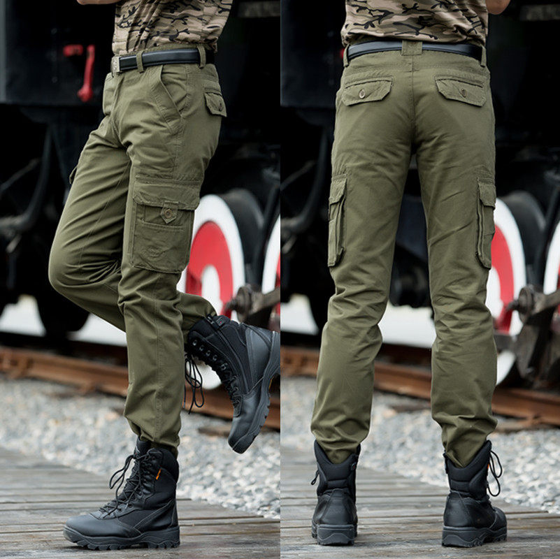 Outdoor Loose Clothing Pants Men Spring Autumn Multiple Pockets Casual Pants Pure Cotton Anti-Scraping Bunches Foot Mountaineering Pants Tactical Long Pants Men