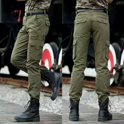 Straight casual pants men's spring and autumn anti-scratch cotton canvas bunch feet multi pocket Ares overalls pants loose trousers