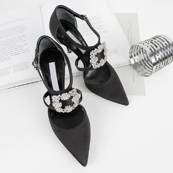 Korean custom light luxury romantic small fragrance luxury diamond-studded pointy strap sexy super high heels