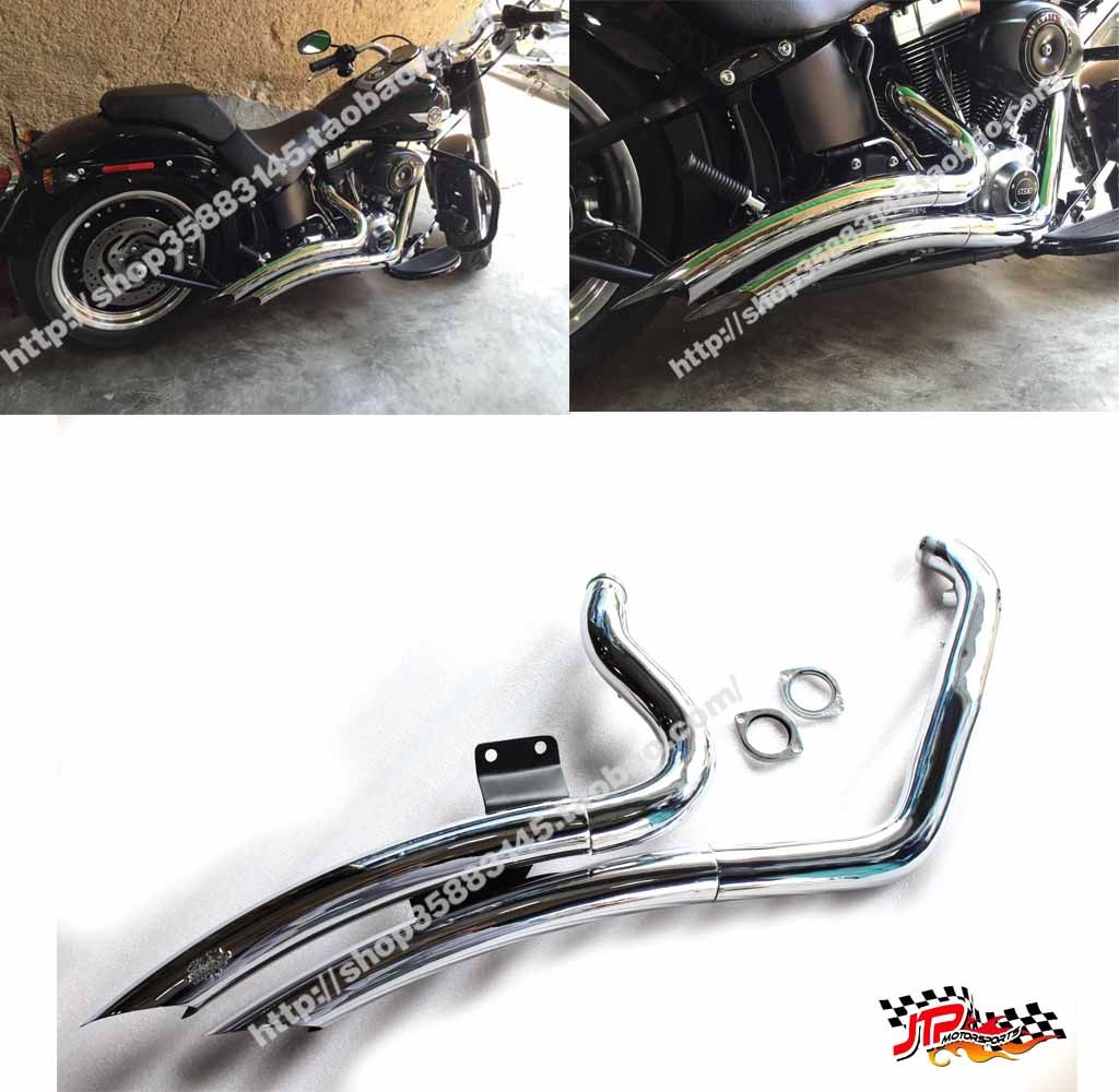 Suitable for Harley modified soft tail fat boy 1584 exhaust pipe muffler breaker snake bend 2 out 2