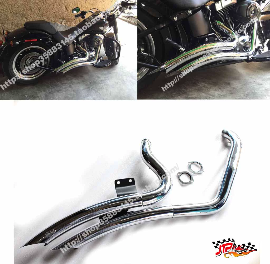 Thích hợp cho Harley Modified Soft Tail Fat Boy 1584 Ống xả Ống giảm thanh Breaker Snake Down 2 Out 2 - Ống xả xe máy