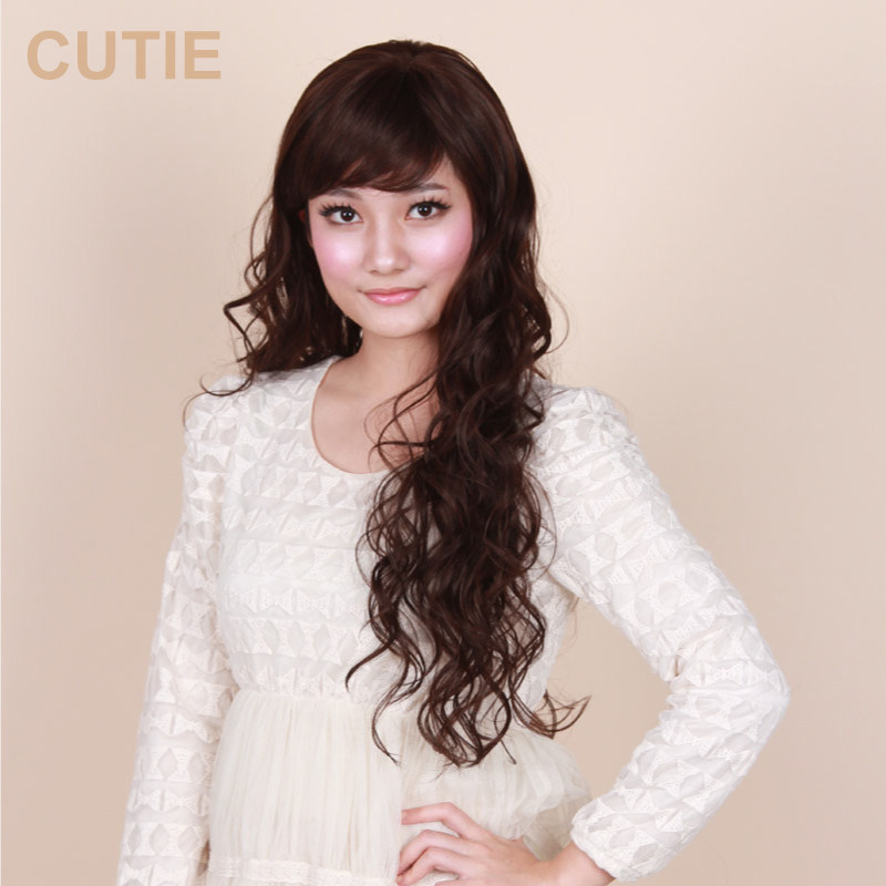 Delicate micro-volume long hair Long curly corn hot Korean version fluffy pear flower head fashion oblique bangs BOBO head