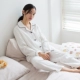 Bộ đồ ngủ mùa xuân và mùa thu cho phụ nữ dài tay bằng vải cotton hai lớp