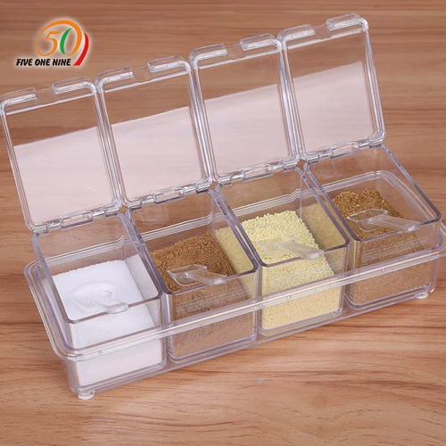 Прозрачный пластиковый комплект, ложка, коробка для хранения, 4 предмета