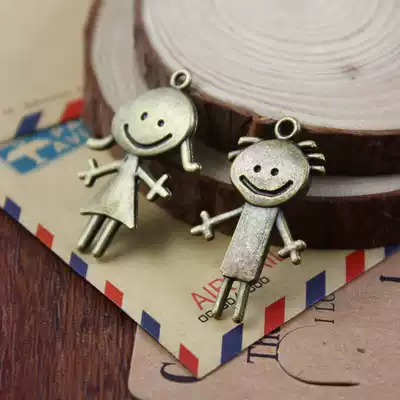 Little boy Little girl couple small pendant Cute cartoon little person accessories Retro key ring trinkets