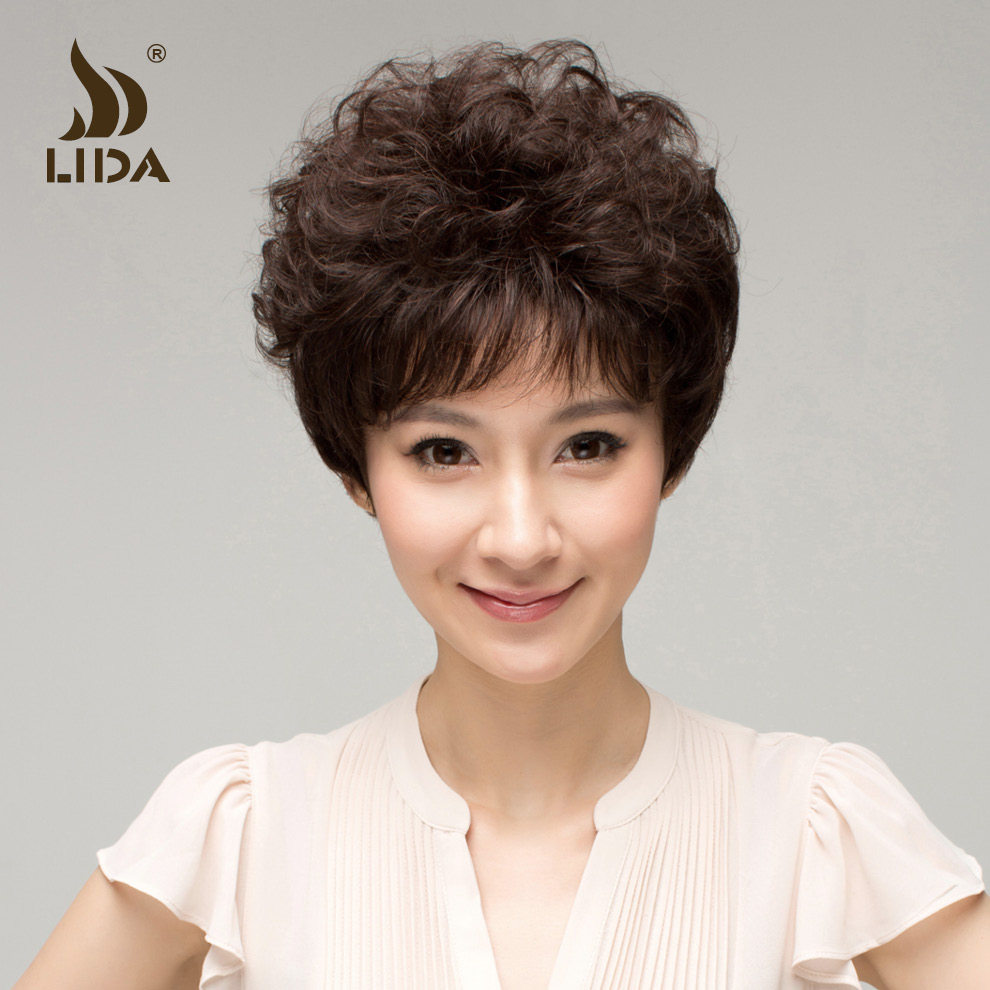 利达真发假发短发女 短卷发 中老年假发 妈妈假发套 蓬松发型逼真