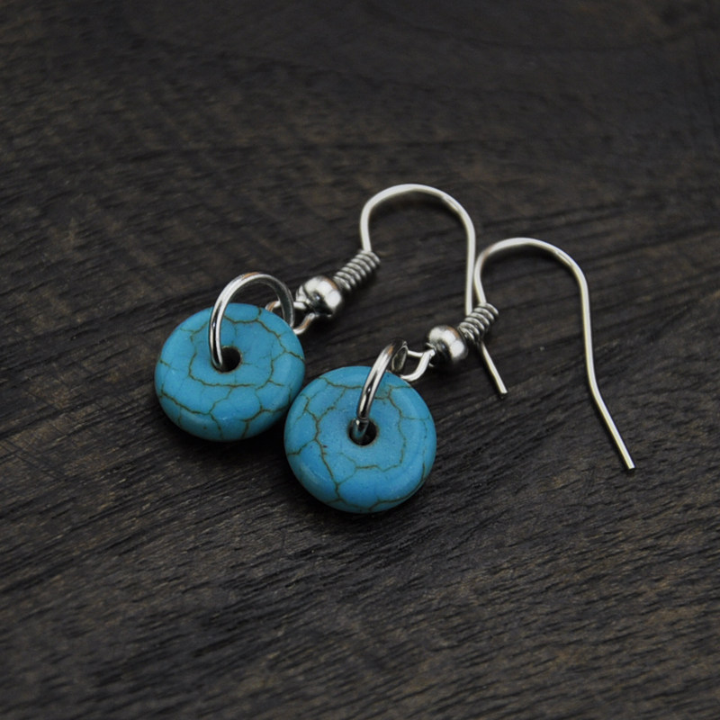 Retro ancient earwork pine stone exquisite small safe buckle earring female style classical ethnic wind original handwork start eardrop