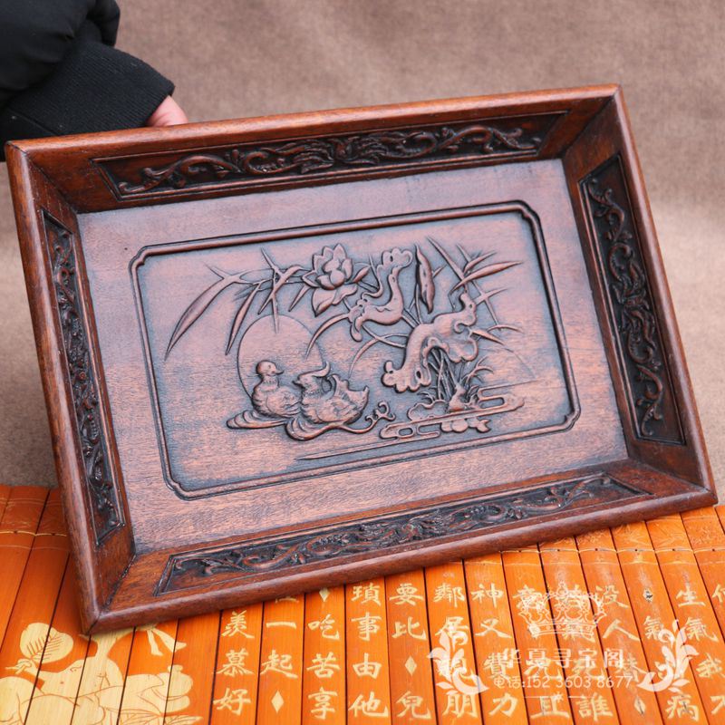 New Retro Wood Sculpture Craft Solid Wood Tea Tools Antique Related Profile Lotus Flower Mandarin Tea Disk