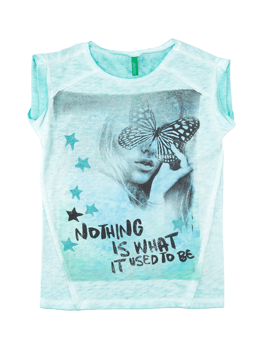 Benetton/贝纳通 粉绿色时尚女孩圆领女童T恤