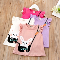  Girls summer T-shirt new female baby casual little flying sleeve top Korean childrens bunny printed t-shirt