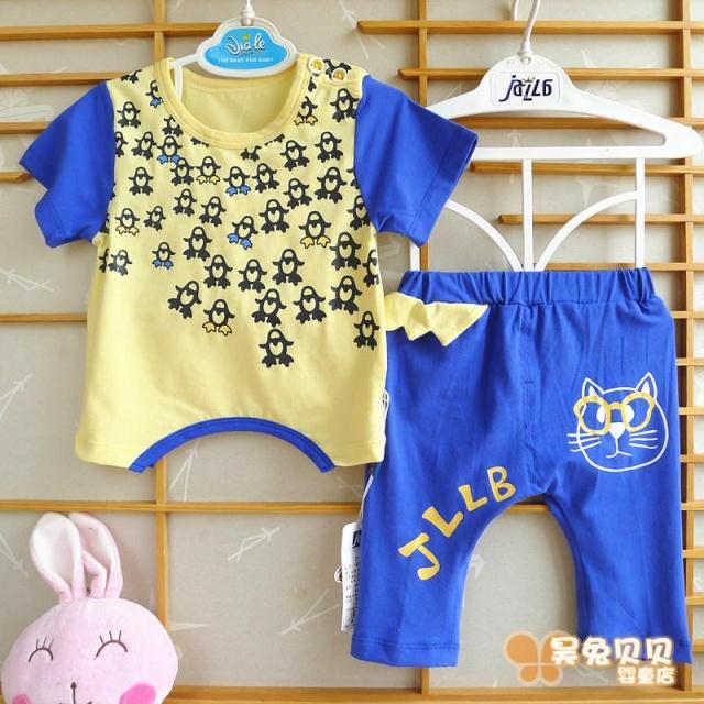 Special offer Jiale Rabbi summer baby boys short-sleeved tops and pants head and shoulders open two-piece cotton 73