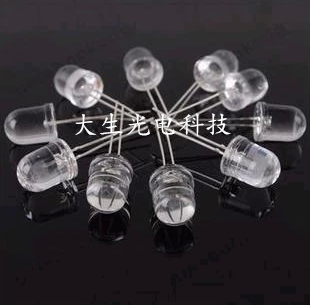 F10 round head white light white hair red transparent concentrated large chip bright LED light